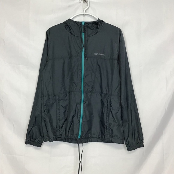 Columbia Lightweight Hooded Rain Jacket Windbreaker Black L - Picture 2 of 8